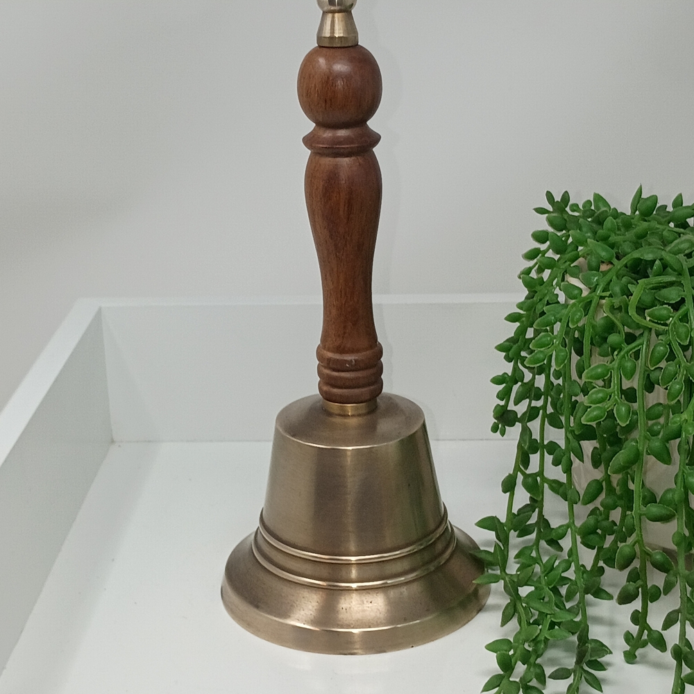 Vintage Brass Hand Bell with Wooden Handle Classic Decorative Desk Bell - Picture 5 of 6